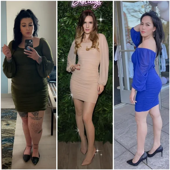 NWT Merokeety Teal Green Blue Mesh Ruched Lanturn Long Sleeve Mini Dress XL - Picture 8 of 16